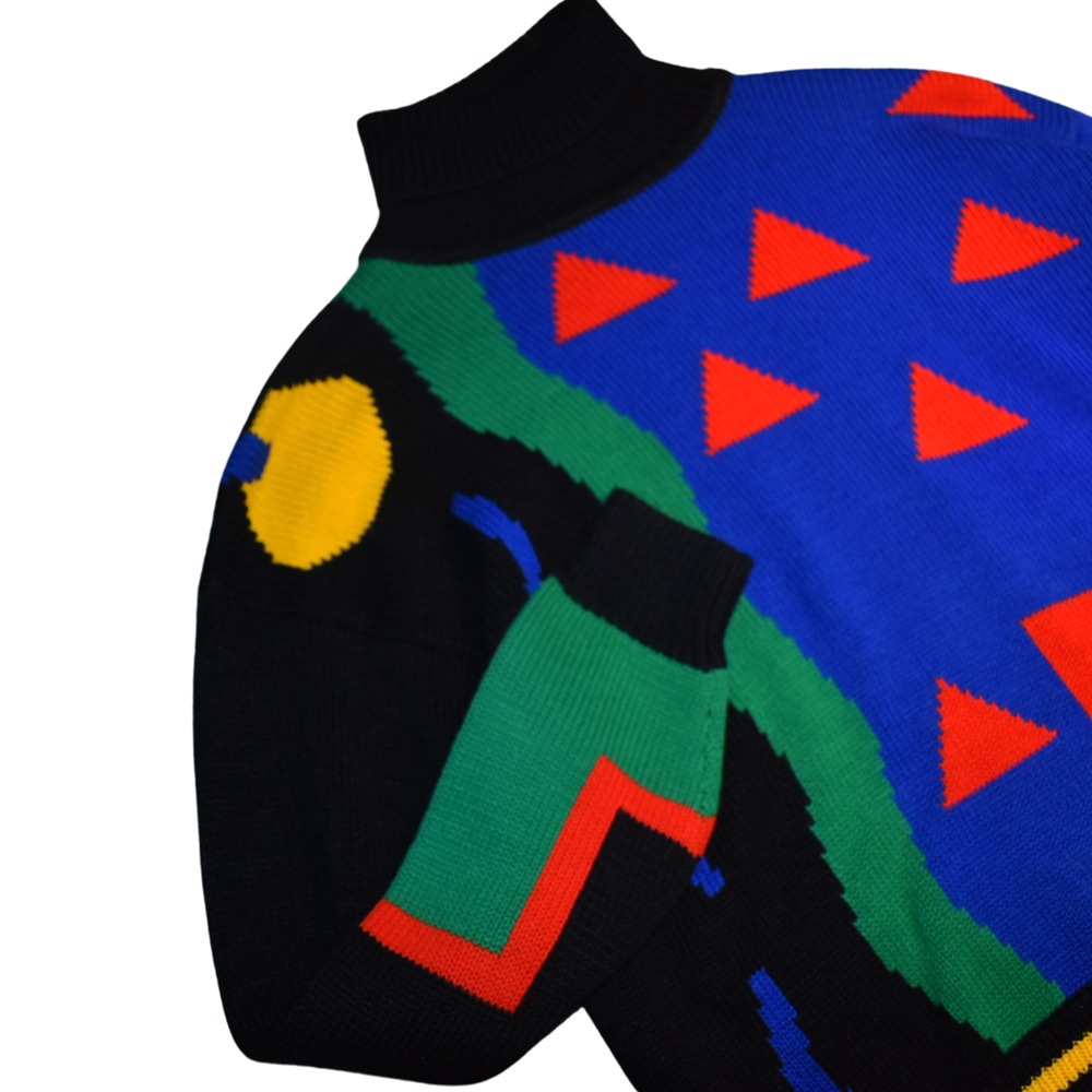Vintage 80s Colorful Geometric Turtle Acrylic Neck Sweater Size Small - Picture 6 of 8